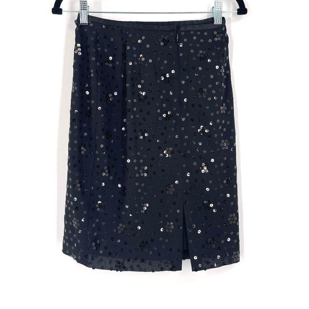 LOFT Women's‎ Sheer Lined Sequin Overlay Straight Pencil Skirt Black Size 2P